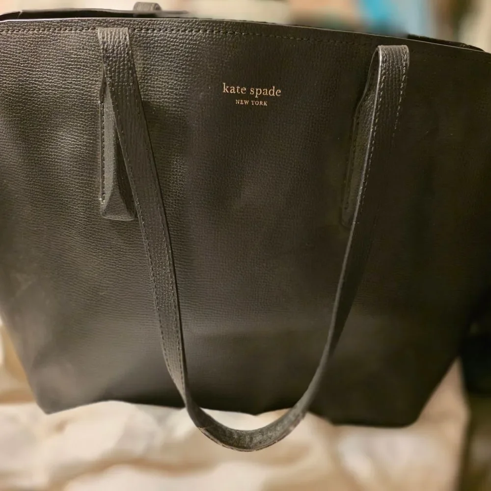 Kate Spade Black Pebbled Leather Large Zip Top Tote Bag